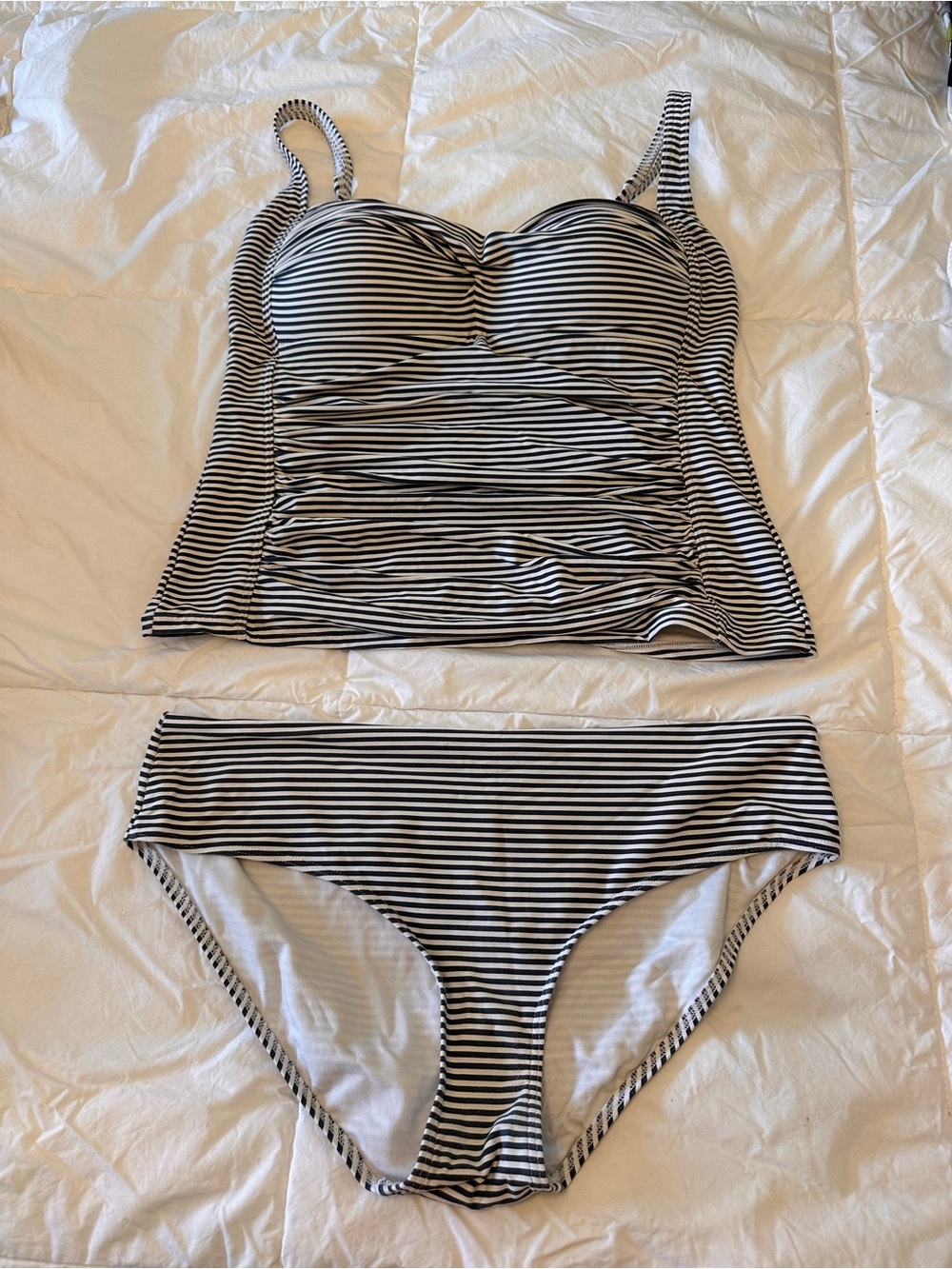 Striped Black & White Tankini Bikini Set
